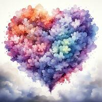 färgrik hjärta formad regnbåge moln på vit bakgrund ai genererad foto