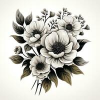 minimalistisk svart och vit blommor för färg bok ai genererad foto