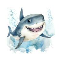 färgrik vattenfärg haj illustration för litet barn bok ai genererad foto