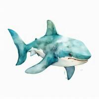 förtjusande vattenfärg handmålad hammarhaj haj för bebis bok ClipArt på vit bakgrund ai genererad foto