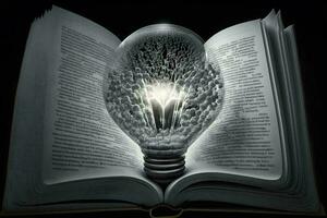 belysa din sinne en glödlampaformad bok fylld med kunskap ai genererad foto
