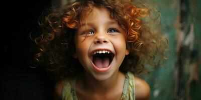 Lycklig barn med bred ögon och en stor leende ai genererad ai genererad foto