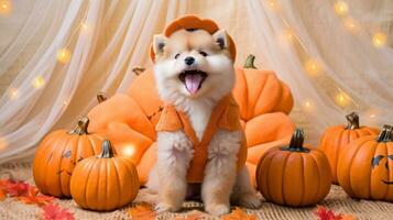 förtjusande bebis hund i halloween kostym ai genererad foto