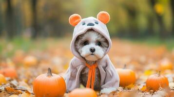 förtjusande bebis hund i halloween kostym ai genererad foto
