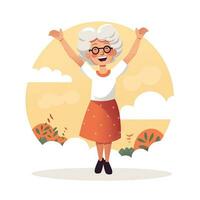 Lycklig gammal kvinna i platt minimalistisk animering ai genererad foto