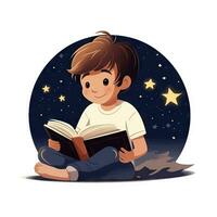 barn läsning bok i platt minimalistisk stil ai genererad foto