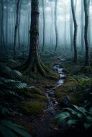 Foto av de mörk ryggrad skog bakgrund tapet