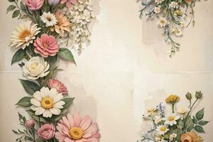 årgång papper med blommor textur bakgrund foto