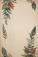 årgång papper med löv textur bakgrund foto