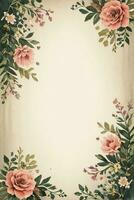 årgång retro atmosfär papper textur med vattenfärg blommor foto