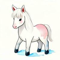 vattenfärg barn illustration med söt häst ClipArt foto