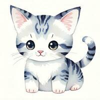 vattenfärg barn illustration med söt pott katt ClipArt foto