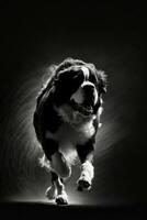 helgon bernard hund springa studio silhuett Foto svart vit porträtt rörelse kontur tatuering