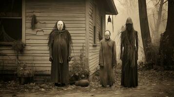 barn barn halloween skrämmande årgång fotografi masker 19:e århundrade Skräck kostymer fest foto