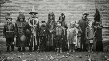 barn barn halloween skrämmande årgång fotografi masker 19:e århundrade Skräck kostymer fest foto