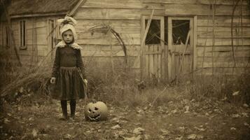 barn barn halloween skrämmande årgång fotografi masker 19:e århundrade Skräck kostymer fest foto