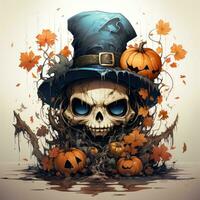 skalle pumpa hatt halloween illustration konstverk skrämmande Skräck isolerat tatuering kuslig fantasi tecknad serie foto