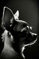 chihuahua små hund silhuett kontur svart vit bakgrundsbelyst rörelse tatuering professionell fotografi foto