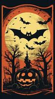 måne fladdermöss årgång retro bok vykort illustration 1950 skrämmande halloween kostym leende landskap foto