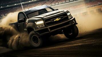 Chevrolet plocka upp drivande bil professionell Foto rök dynamisk i rörelse Spår hastighet fotografi