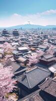 japan zen landskap panorama se fotografi sakura blommor pagod fred tystnad torn vägg foto