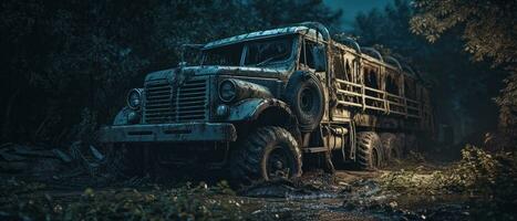 jeep lastbil militär bil posta apokalyps landskap spel tapet Foto konst illustration rost