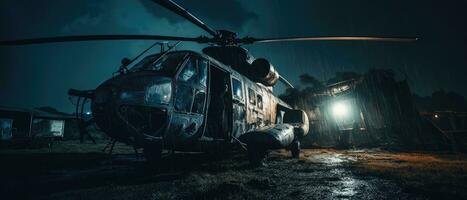 stor krig helikopter militär posta apokalyps landskap spel tapet Foto konst illustration rost