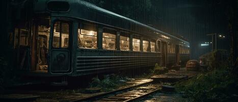 tåg vagn tunnelbana station posta apokalyps landskap spel tapet Foto konst illustration rost