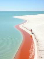 kvinna strand sand paradis hav hav tillbaka Drönare topp se vågor tystnad lugn zen lugn foto