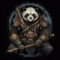 panda krigare warhammer tshirt design attrapp tryckbar omslag tatuering isolerat vektor illustration foto