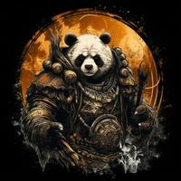 panda krigare warhammer tshirt design attrapp tryckbar omslag tatuering isolerat vektor illustration foto