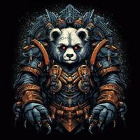 panda krigare warhammer tshirt design attrapp tryckbar omslag tatuering isolerat vektor illustration foto