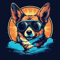 corgi hund solglasögon tshirt design attrapp tryckbar omslag tatuering isolerat vektor illustration konst foto
