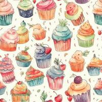 muffins ljuv sömlös mönster blommig scrapbooking ark design pastell skriva ut målning vattenfärg foto