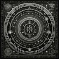 silver- mystisk kosmos kompass planet tarot kort konstellation navigering zodiaken illustration foto