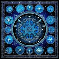 blå mystisk kosmos kompass planet tarot kort konstellation navigering zodiaken illustration foto