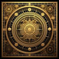 gyllene mystisk kosmos kompass planet tarot kort konstellation navigering zodiaken illustration foto