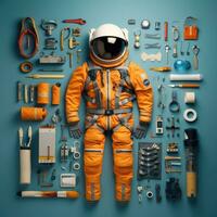 astronaut årgång knolling platt lägger modet Foto salong eleganta kläder mode samling uppsättning