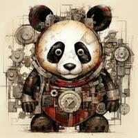 panda ansikte porträtt abstrakt illustration tatuering industriell affisch konst geometrisk vektor steampunk foto