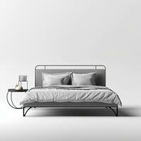 säng sovande område modern scandinavian interiör möbel minimalism trä ljus studio Foto
