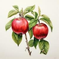 röd äpple detaljerad vattenfärg målning frukt vegetabiliska ClipArt botanisk realistisk illustration foto