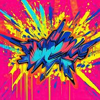 uttrycksfull graffiti neon konstnärlig lekfull illustration design skriva ut geometrisk syra former stil foto