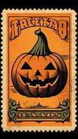 leende pumpa söt porto stämpel retro årgång 1930 halloweens måla illustration skanna affisch foto