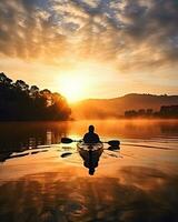 meditation segling kajak vatten tystnad frihet landskap fredlig morgon- rodd isolerat Foto