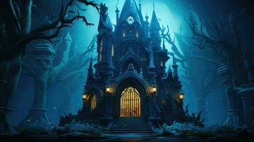 halloween tapet slott läskigt mysterium skrämmande illustration konstverk natt måne pumpa foto