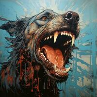 galen skällande hund rasande galen porträtt uttrycksfull illustration konstverk olja målad skiss tatuering foto