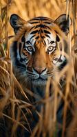tiger dold rovdjur fotografi gräs nationell geografisk stil 35mm dokumentär tapet foto