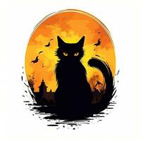 svart katt pott halloween ClipArt illustration vektor tshirt design klistermärke skära klippbok tatuering foto