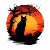 svart katt pott halloween ClipArt illustration vektor tshirt design klistermärke skära klippbok tatuering foto