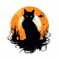 svart katt pott halloween ClipArt illustration vektor tshirt design klistermärke skära klippbok tatuering foto